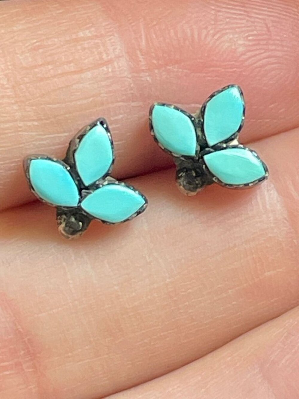 Vintage Blue Tested Sterling Pierced Earrings Sawtooth Artisan Made